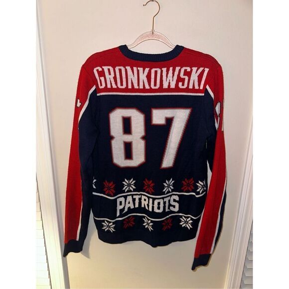 NFL Apparel New England Patriots Rob Gronkowski Ugly Christmas Sweater Men’s Lar - Picture 3 of 4